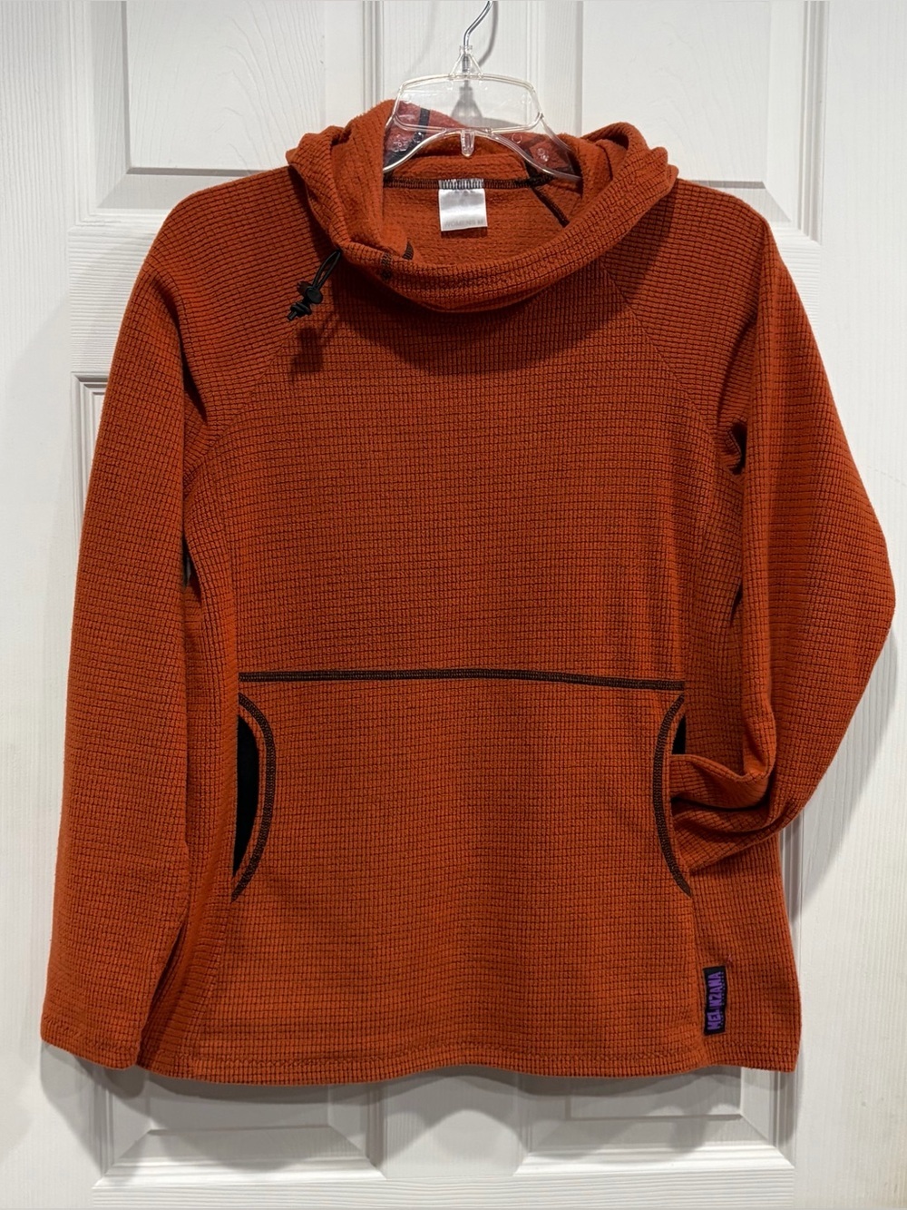 Melanzana Women’s Medium Micro Grid Hoodie Orange Red Jacket GUC Microgrid